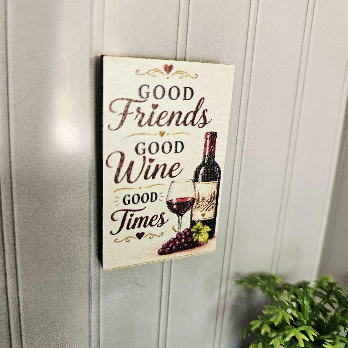 Dolls House Wine Wall Sign | “Good Friends Good Wine Good Times” | Mini Wooden Kitchen Decor | 1:12 Scale