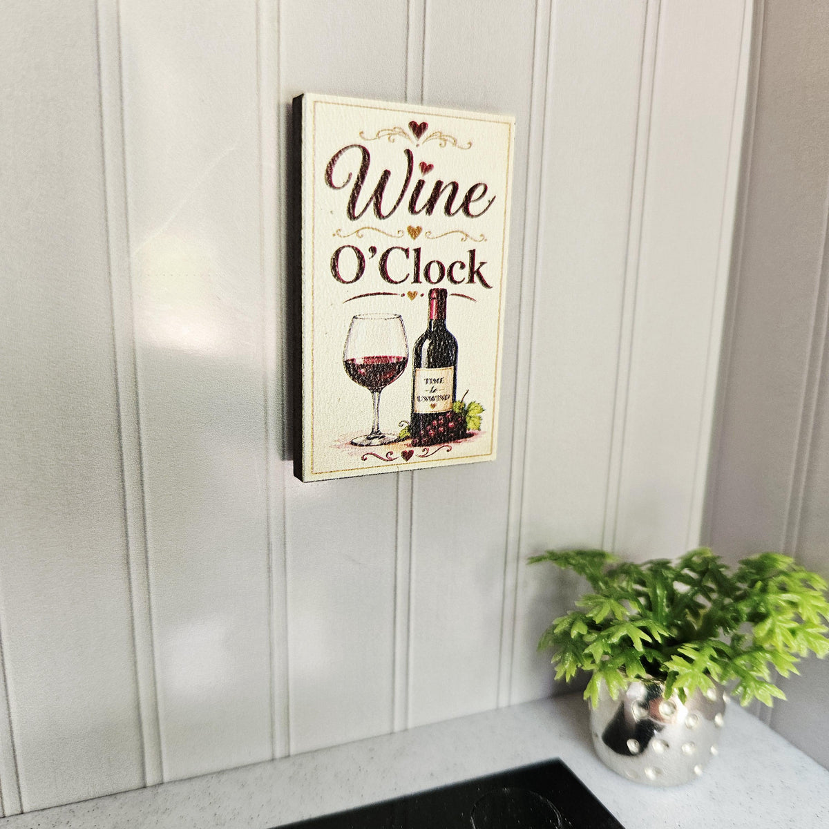 Dolls House Wine O’Clock Sign | Mini Kitchen Wall Art | Bar & Dining Decor | 1:12 Scale