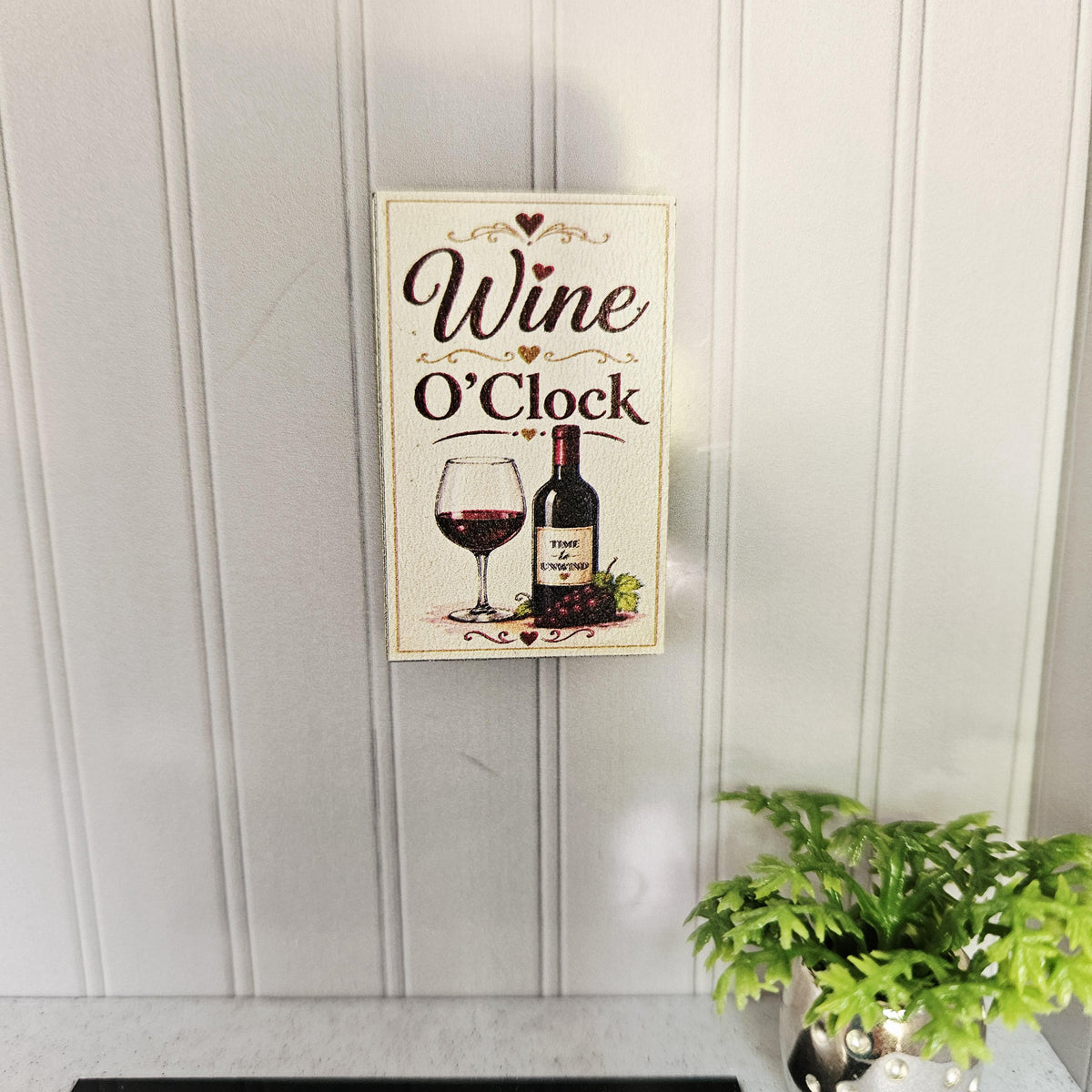 Dolls House Wine O’Clock Sign | Mini Kitchen Wall Art | Bar & Dining Decor | 1:12 Scale