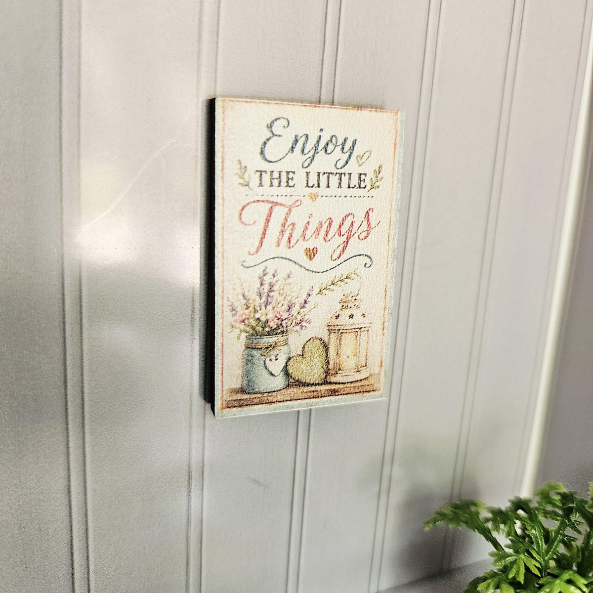 Dolls House Wall Sign | “Enjoy the Little Things” | Rustic Mini Wooden Wall Art | 1:12 Scale