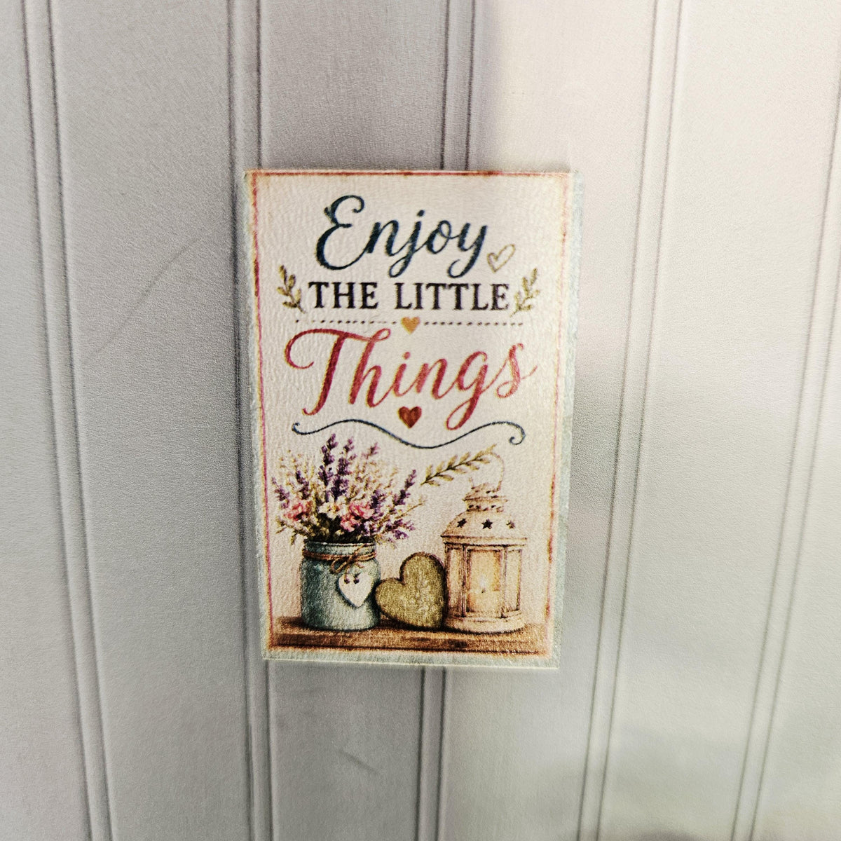 Dolls House Wall Sign | “Enjoy the Little Things” | Rustic Mini Wooden Wall Art | 1:12 Scale
