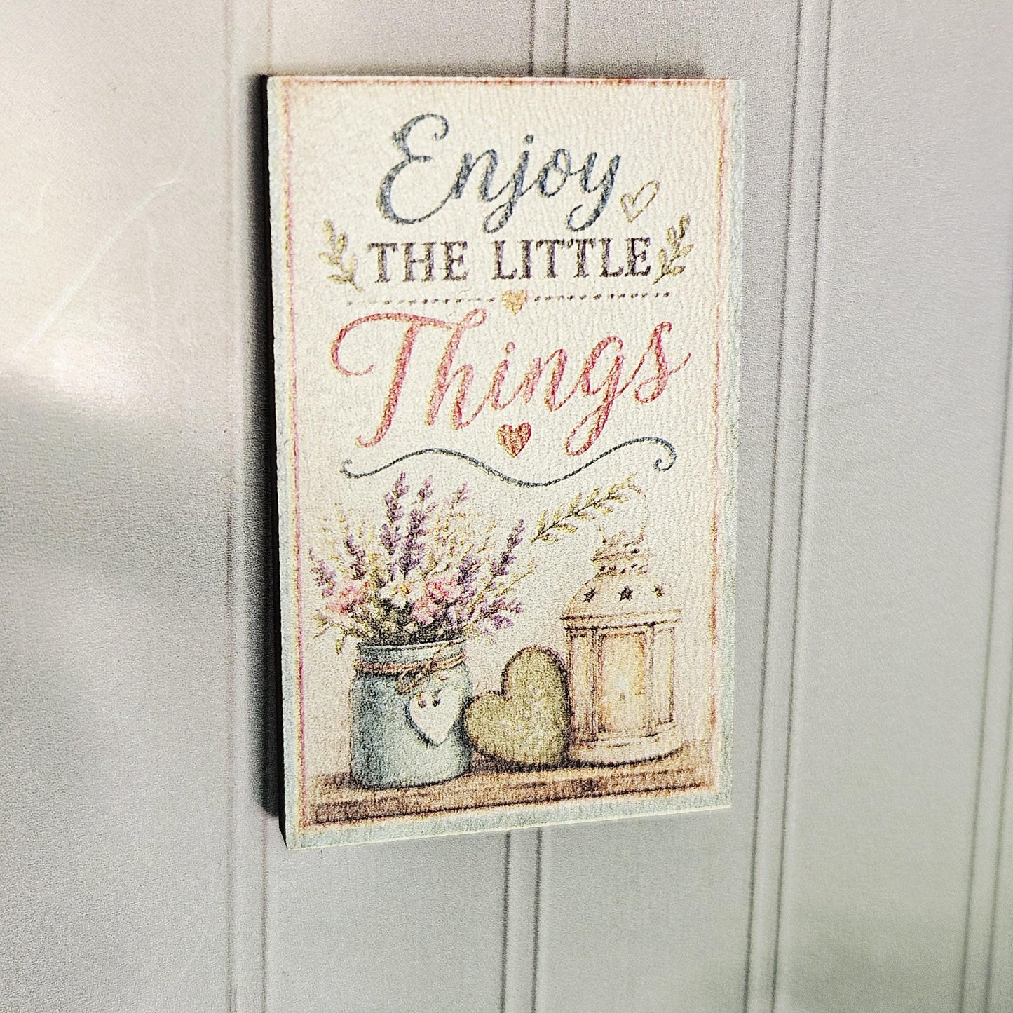 Dolls House Wall Sign | “Enjoy the Little Things” | Rustic Mini Wooden Wall Art | 1:12 Scale