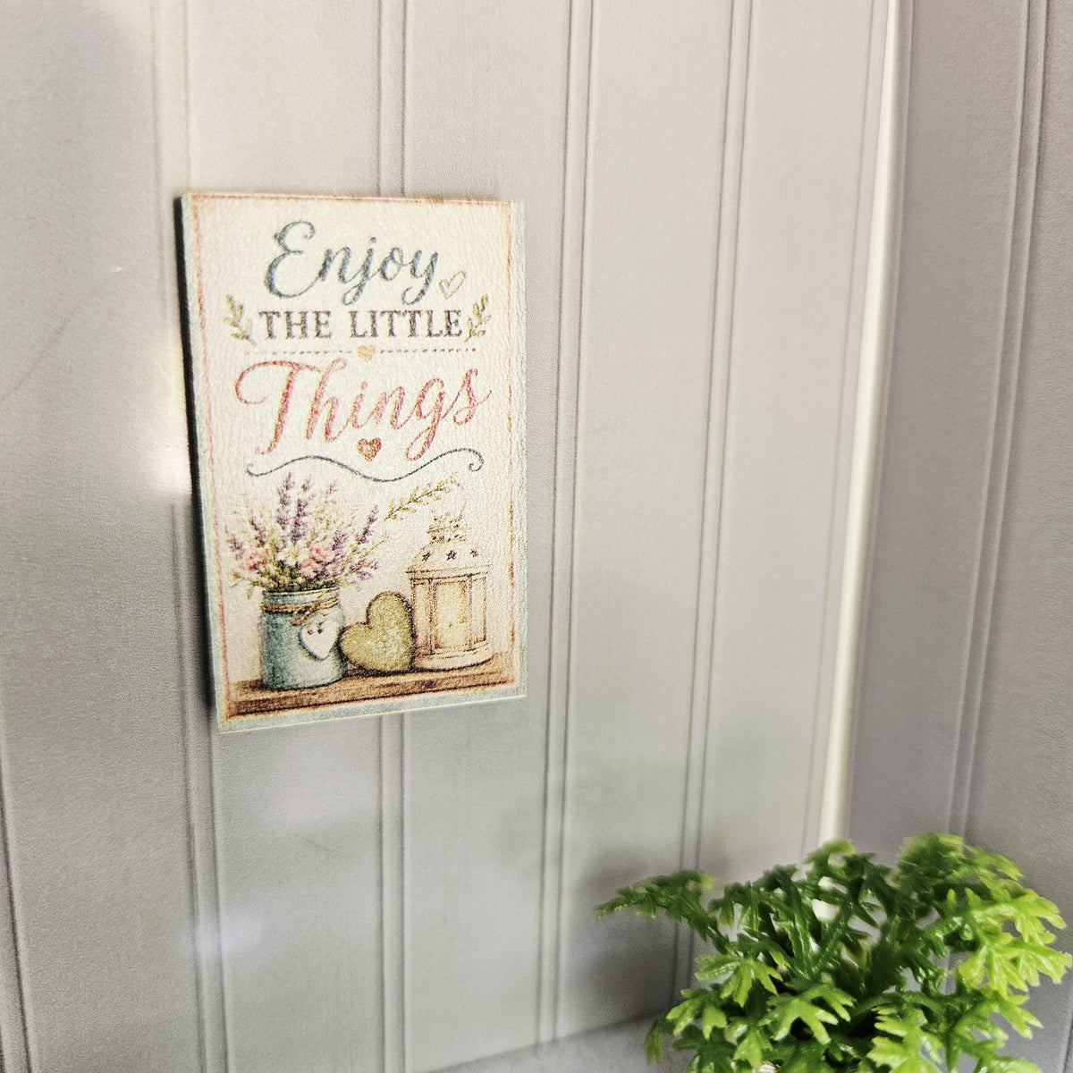 Dolls House Wall Sign | “Enjoy the Little Things” | Rustic Mini Wooden Wall Art | 1:12 Scale