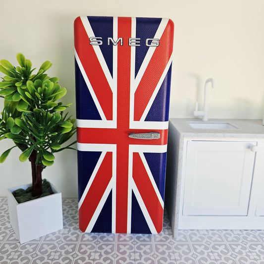 Union Jack Dolls House Fridge | SMEG Style Retro Appliance | Opening Door | 1:12 Scale