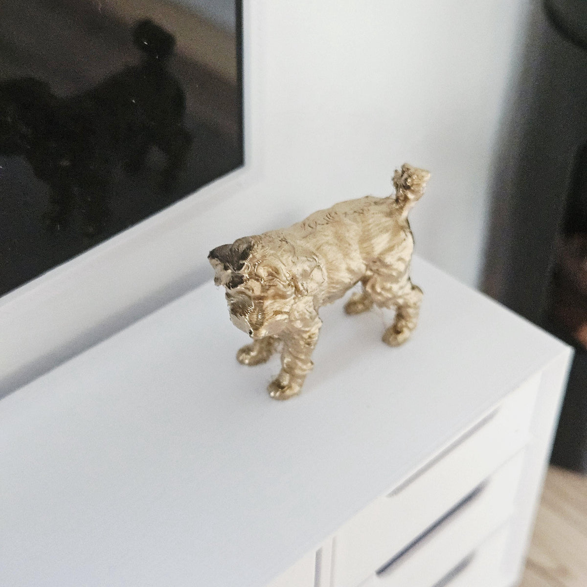 Dolls House Cockapoo Dog Ornament | Miniature Pet Figure | Gold, Silver or Copper | 1:12 Scale
