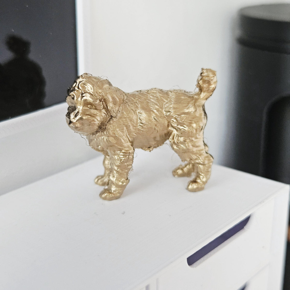 Dolls House Cockapoo Dog Ornament | Miniature Pet Figure | Gold, Silver or Copper | 1:12 Scale