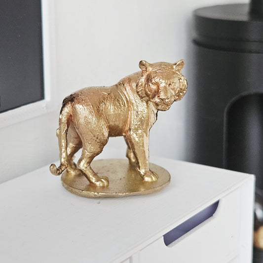 Dolls House Tiger Ornament | Miniature Animal Figure | Gold, Silver or Copper | 1:12 Scale