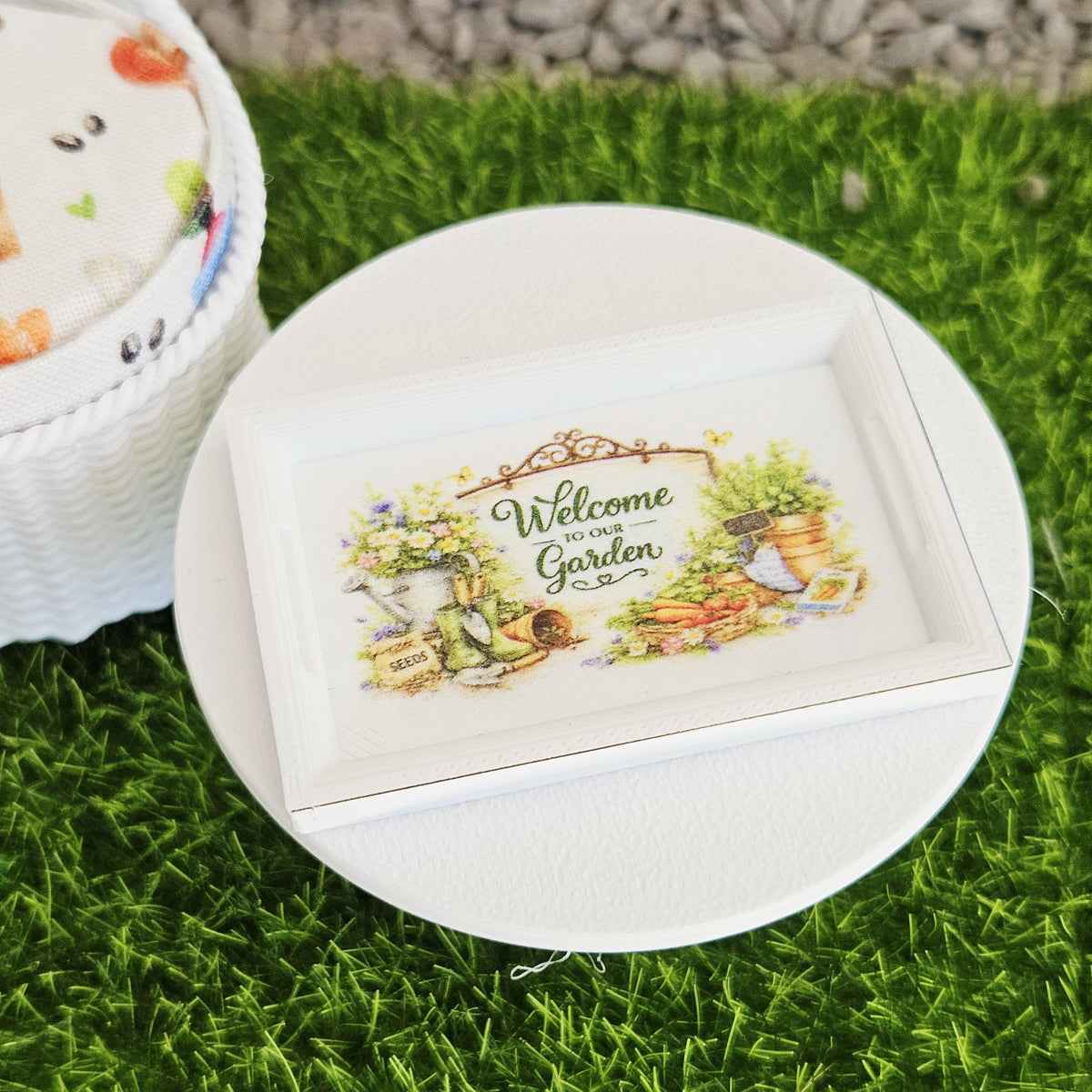Dolls House Garden Tray | “Welcome to Our Garden” | Miniature Serving Tray | 1:12 Scale