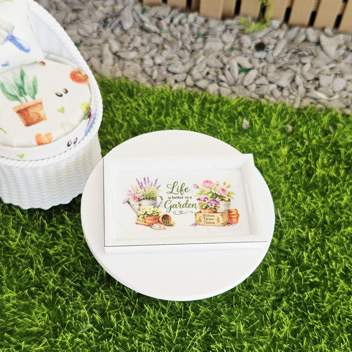 Dolls House Garden Tray | “Life is Better in the Garden” | Miniature Serving Tray | 1:12 Scale