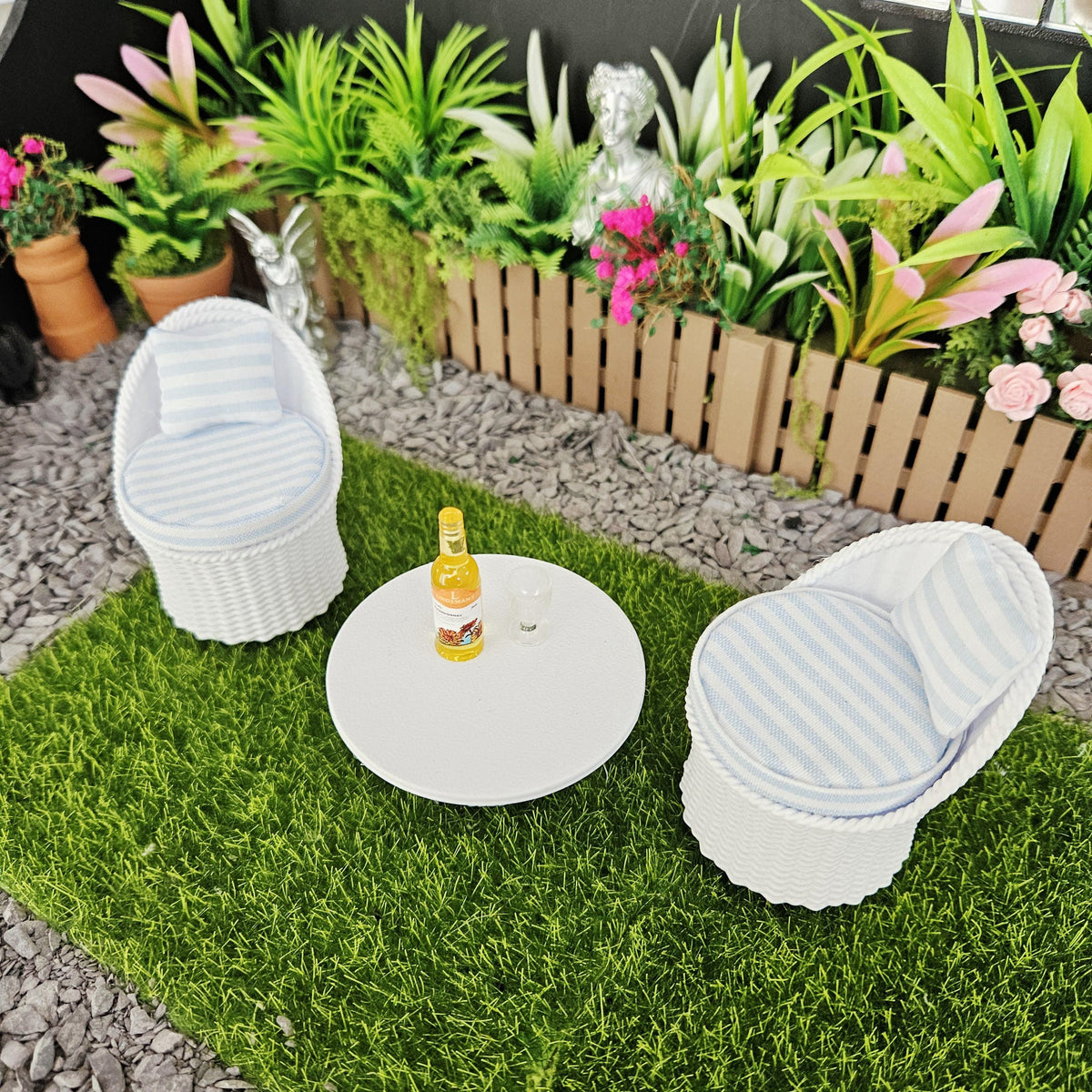 Dolls House Garden Chair Set, White, 12th scale, Miniature