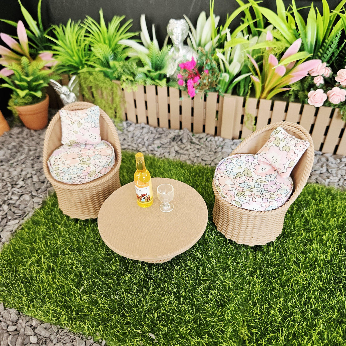 Garden Chair Set |Wooden Effect | 12th scale, Miniature