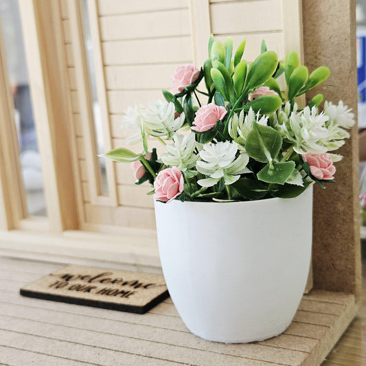 Large Plant Pot with White & Pink Flowers | Oversized Planter | Choice of Colours | 1:12 Scale