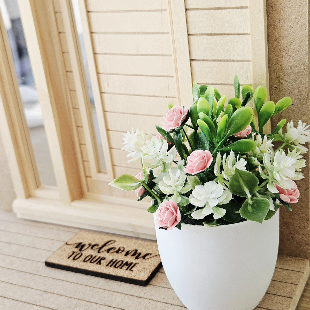 Large Plant Pot with White & Pink Flowers | Oversized Planter | Choice of Colours | 1:12 Scale