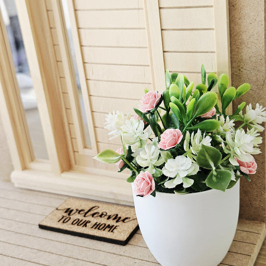 Oversized Pot with Pink Flowers | 1:12 scale dolls house miniature