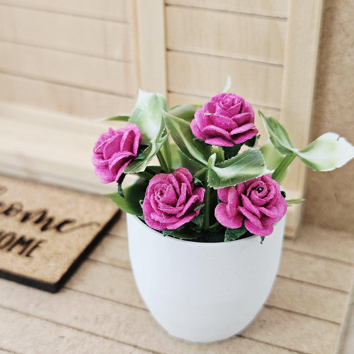 Modern Plant Pot with Roses | Oversized Planter | Choice of Colours | 1:12 Scale