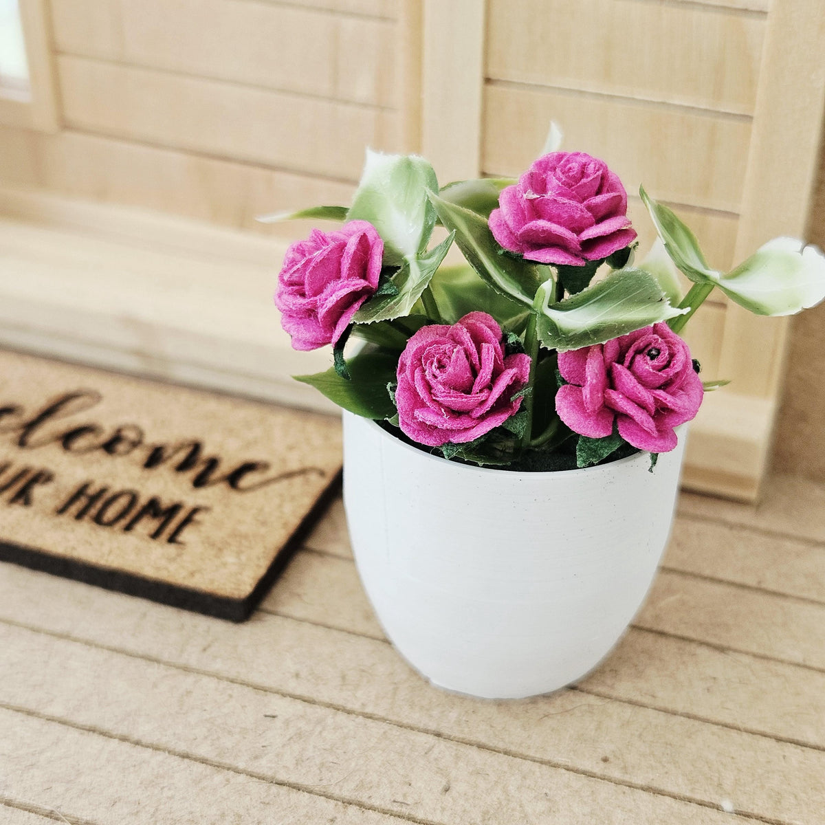 Modern Plant Pot with Roses | Oversized Planter | Choice of Colours | 1:12 Scale