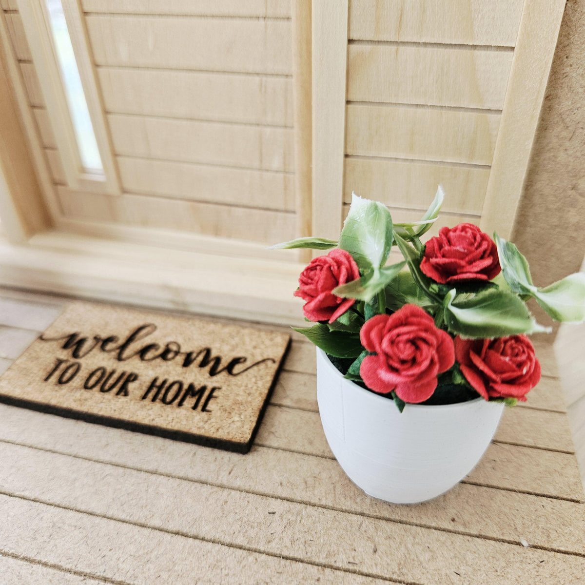Modern Plant Pot with Roses | Oversized Planter | Choice of Colours | 1:12 Scale