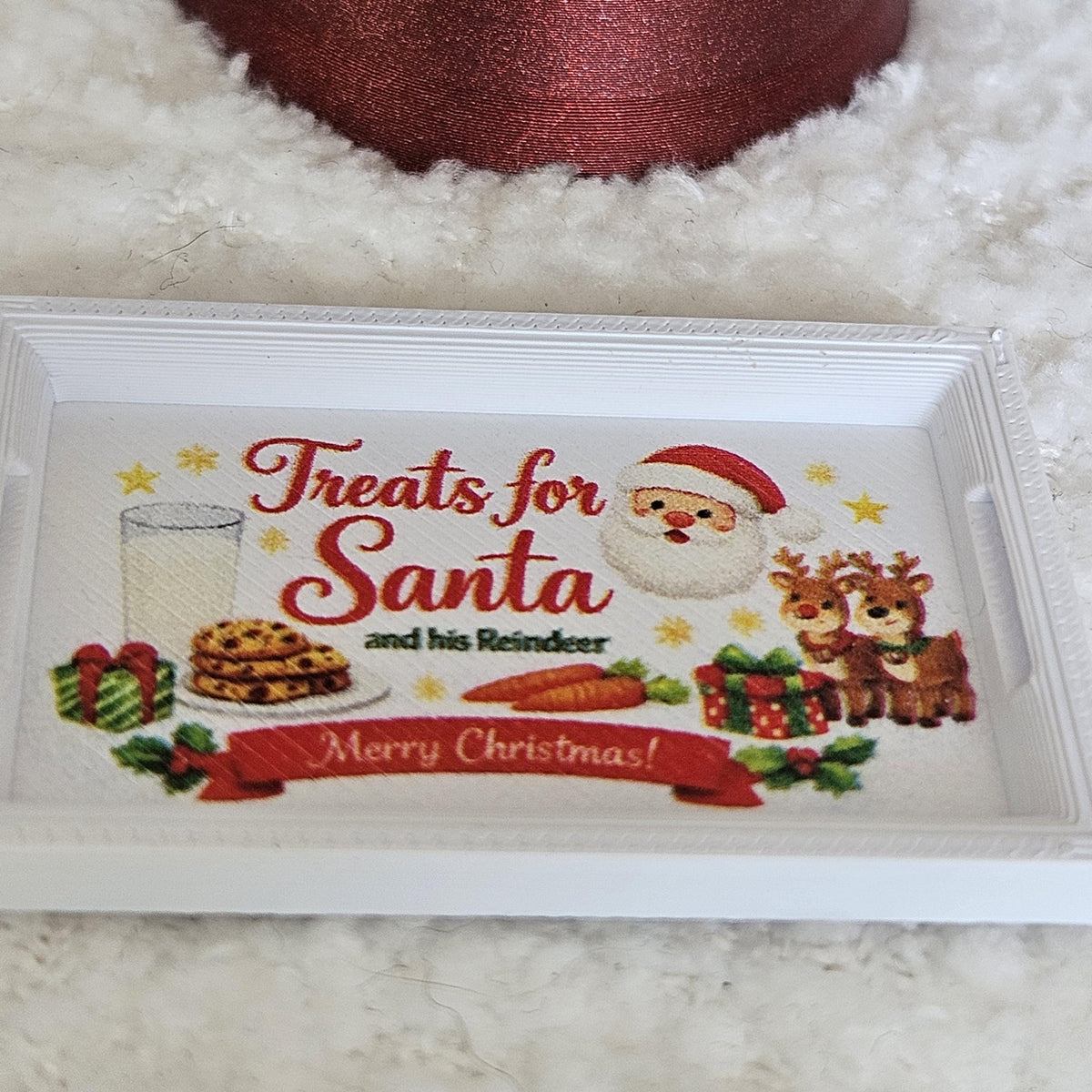 White Christmas Santa Tray | Dolls House Miniature Treat Tray with Handles | 1:12 Scale