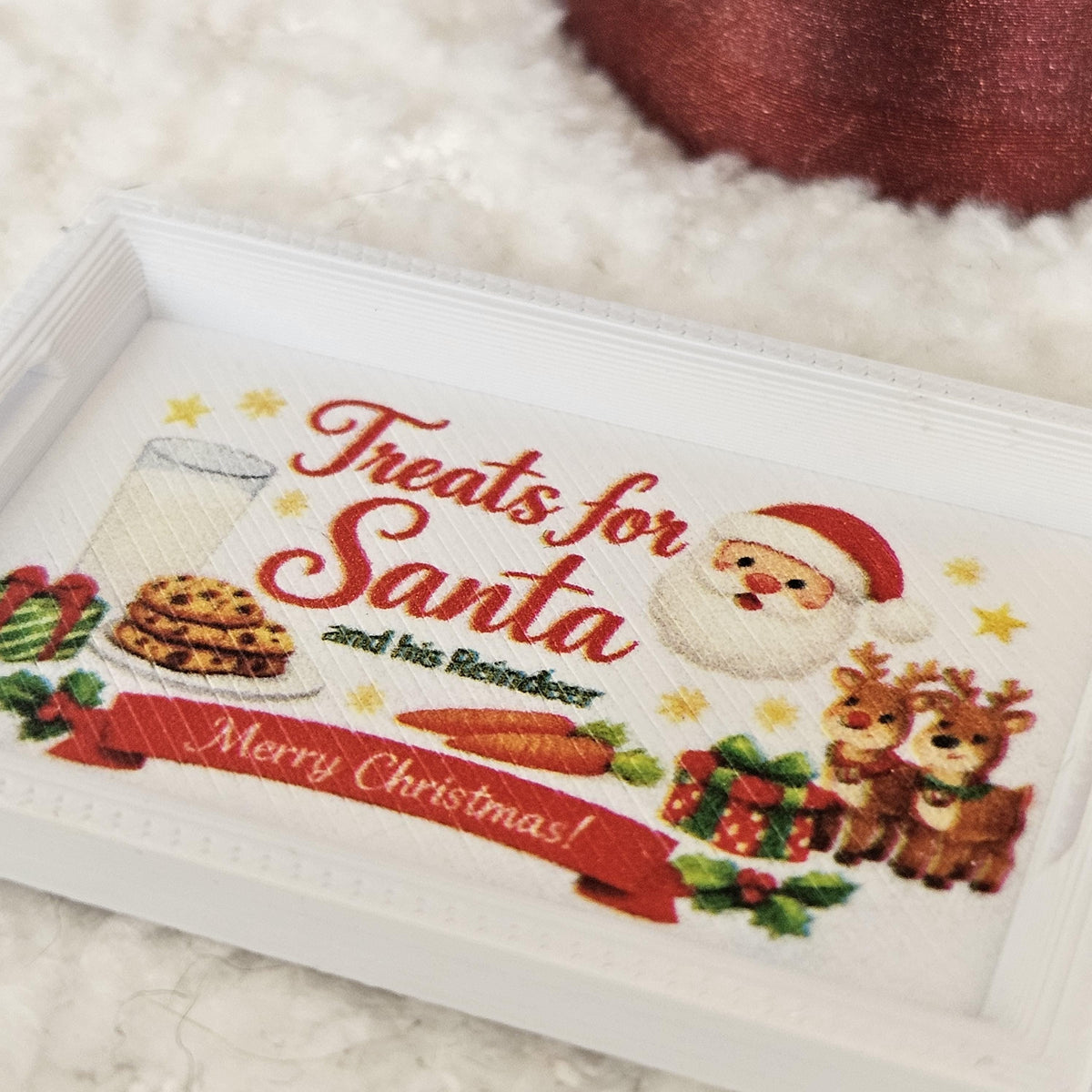 White Christmas Santa Tray | Dolls House Miniature Treat Tray with Handles | 1:12 Scale