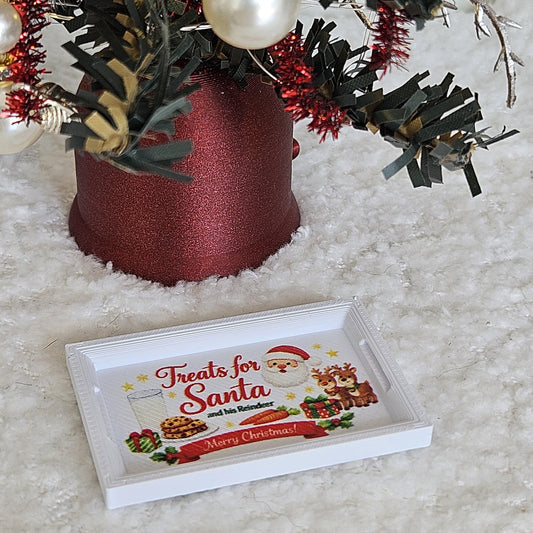 White Christmas Santa Tray | Dolls House Miniature Treat Tray with Handles | 1:12 Scale