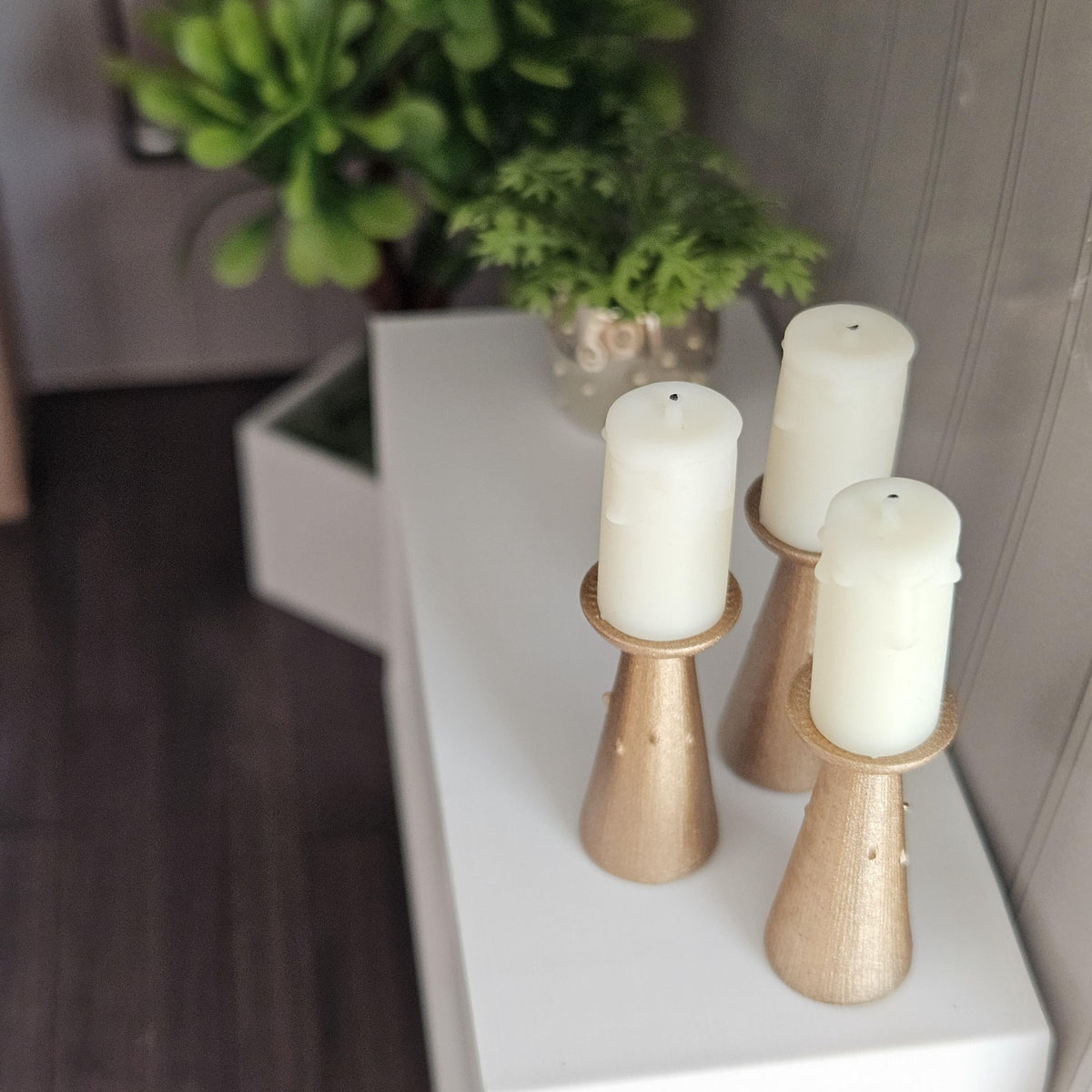 Dolls House Candle Stick Set | 3 Mini Candles & Holders | Mantel & Table Decor | 1:12 Scale