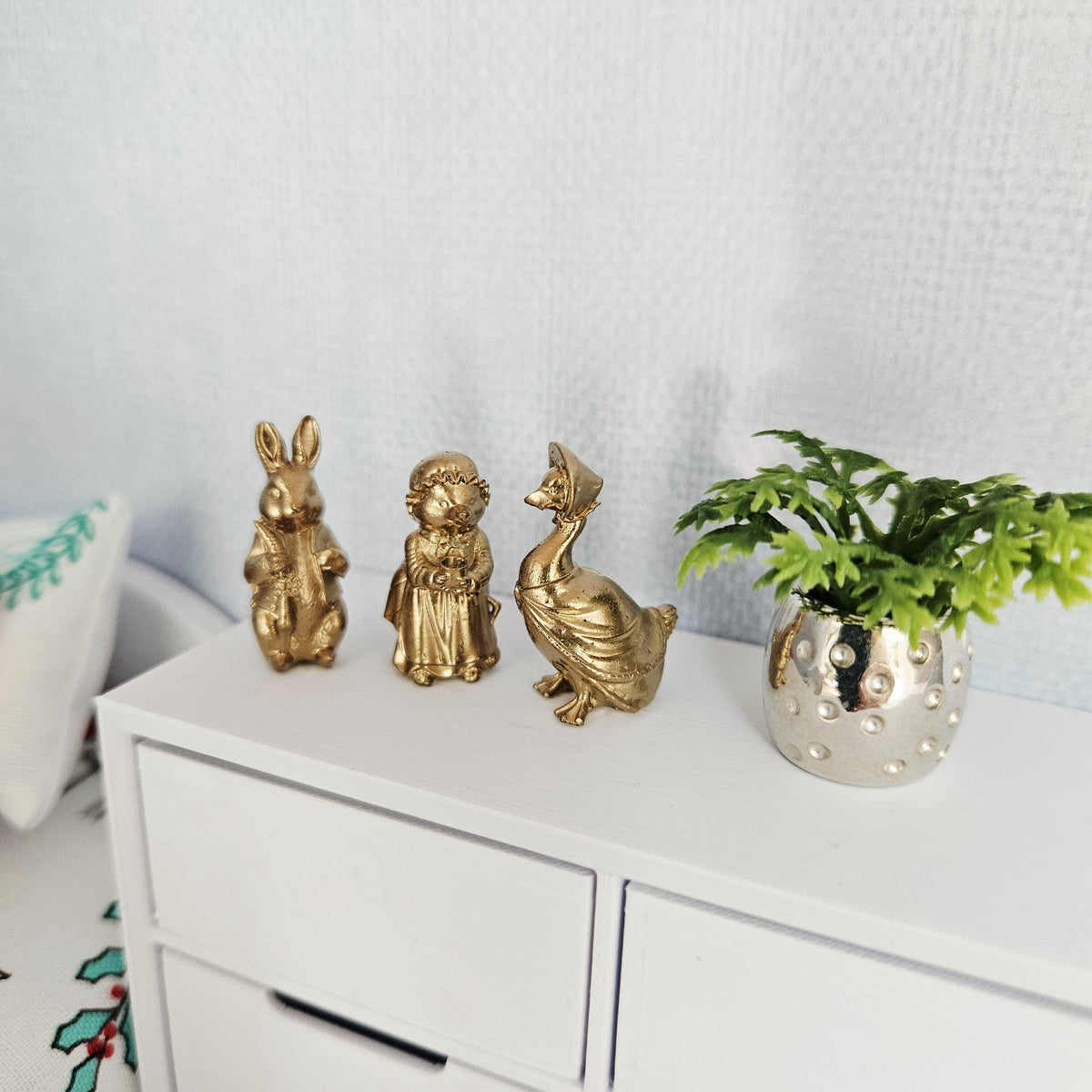 Dolls House Animal Ornament Set | Rabbit, Hedgehog & Duck | Miniature Nursery Decor | 1:12 Scale
