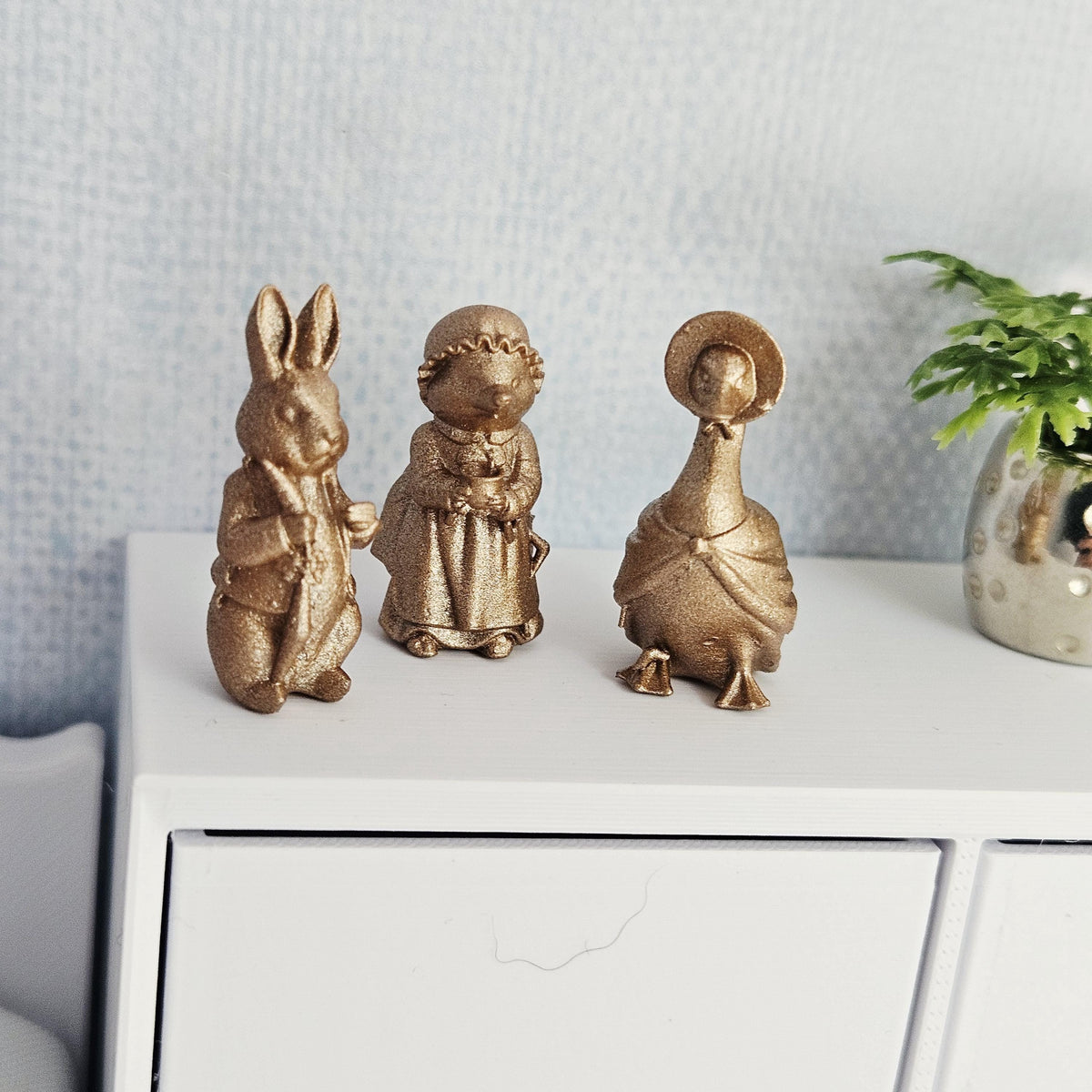 Dolls House Animal Ornament Set | Rabbit, Hedgehog & Duck | Miniature Nursery Decor | 1:12 Scale