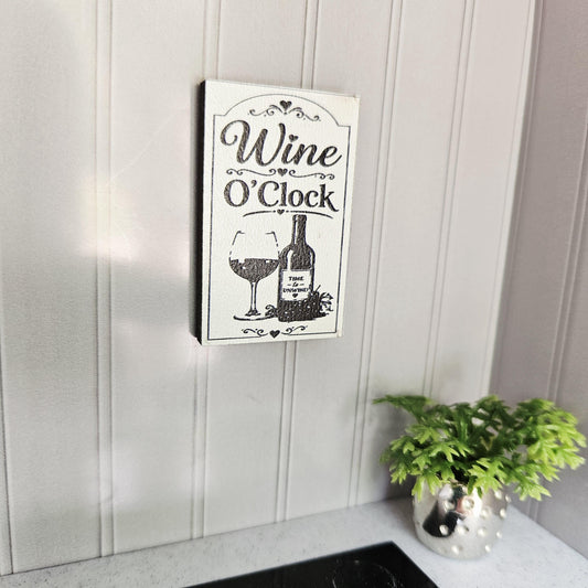 Dolls House Wine O’Clock Sign | Mini Kitchen Wall Art | Bar & Dining Decor | 1:12 Scale