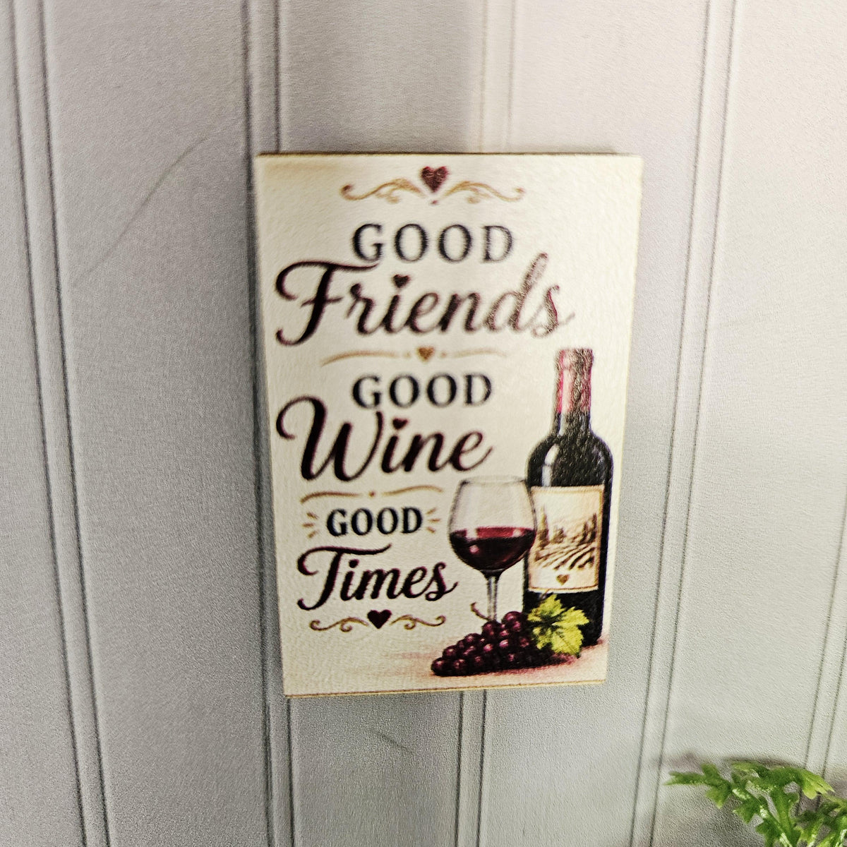 Dolls House Wine Wall Sign | “Good Friends Good Wine Good Times” | Mini Wooden Kitchen Decor | 1:12 Scale