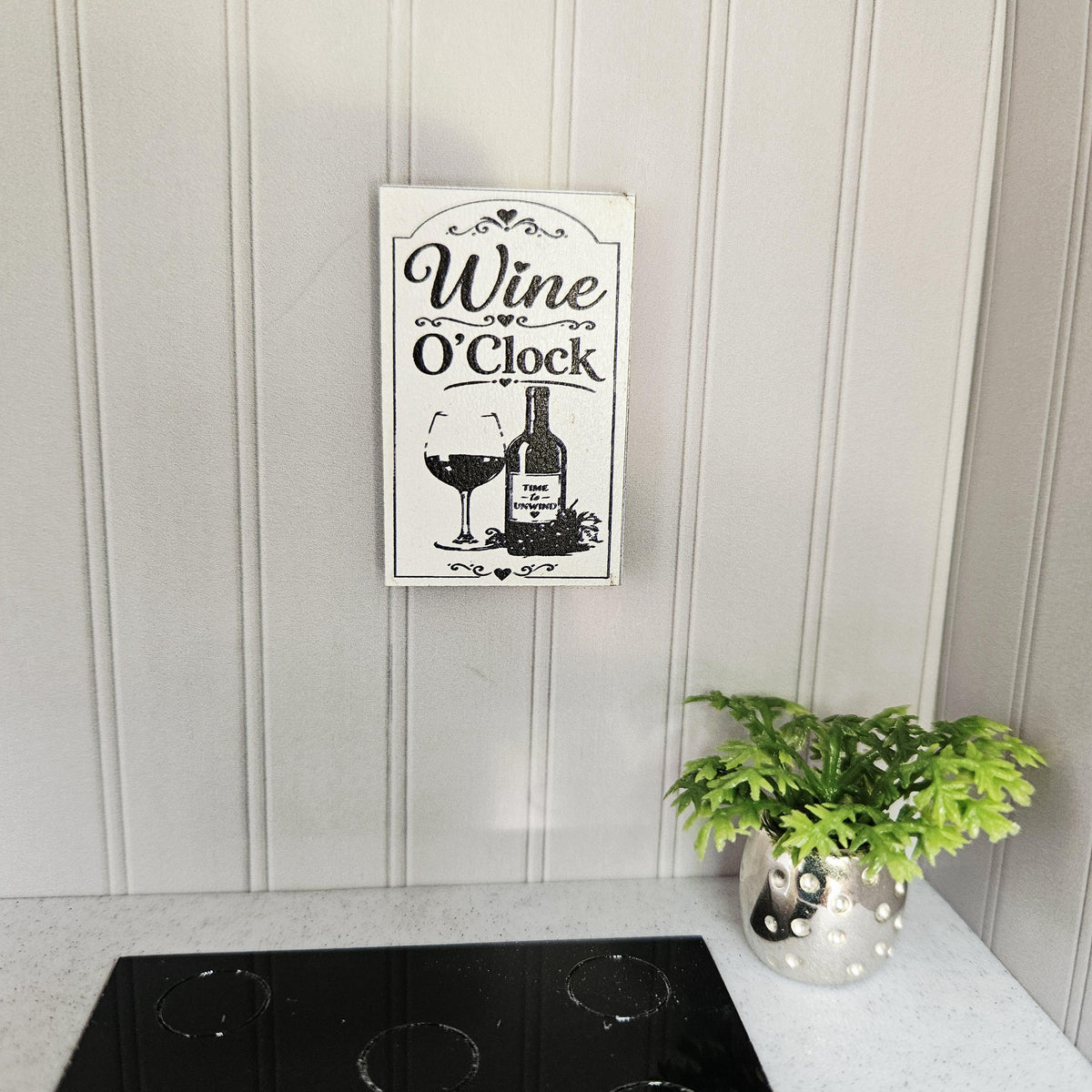 Dolls House Wine O’Clock Sign | Mini Kitchen Wall Art | Bar & Dining Decor | 1:12 Scale