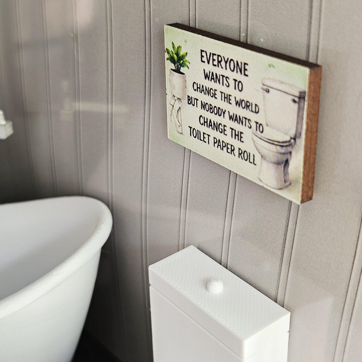 Dolls House Bathroom Wall Sign | Funny Toilet Roll Quote | Mini Wooden Wall Art | 1:12 Scale