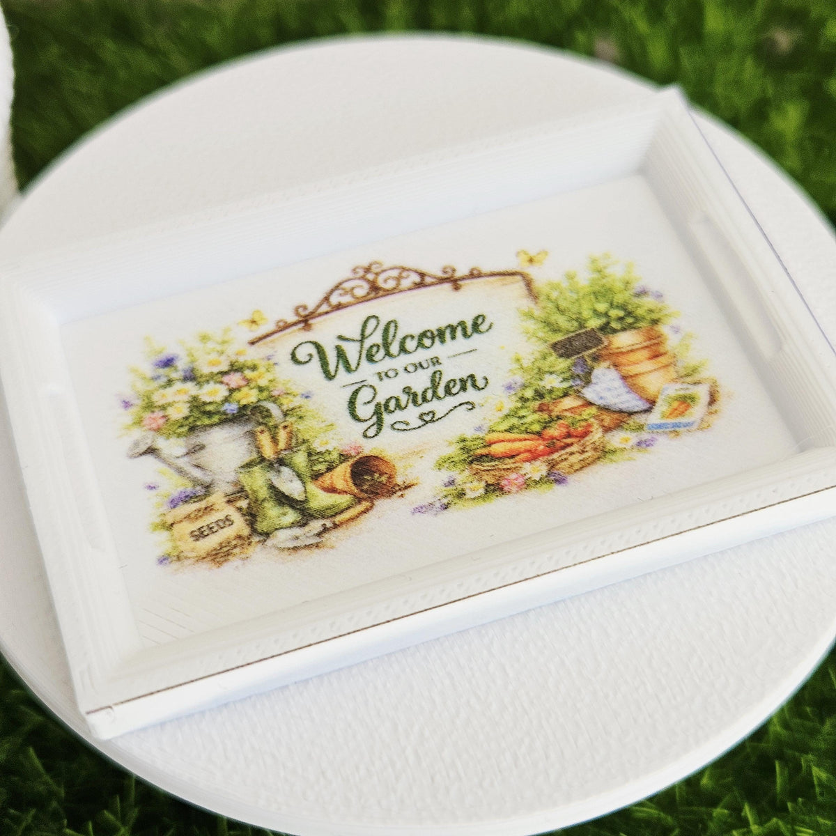 Dolls House Garden Tray | “Welcome to Our Garden” | Miniature Serving Tray | 1:12 Scale
