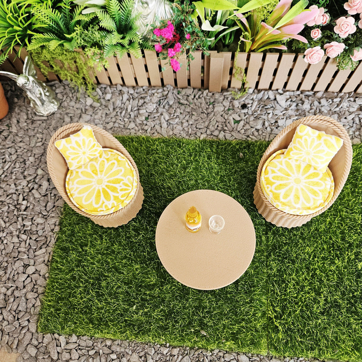 Garden Chair Set |Wooden Effect | 12th scale, Miniature