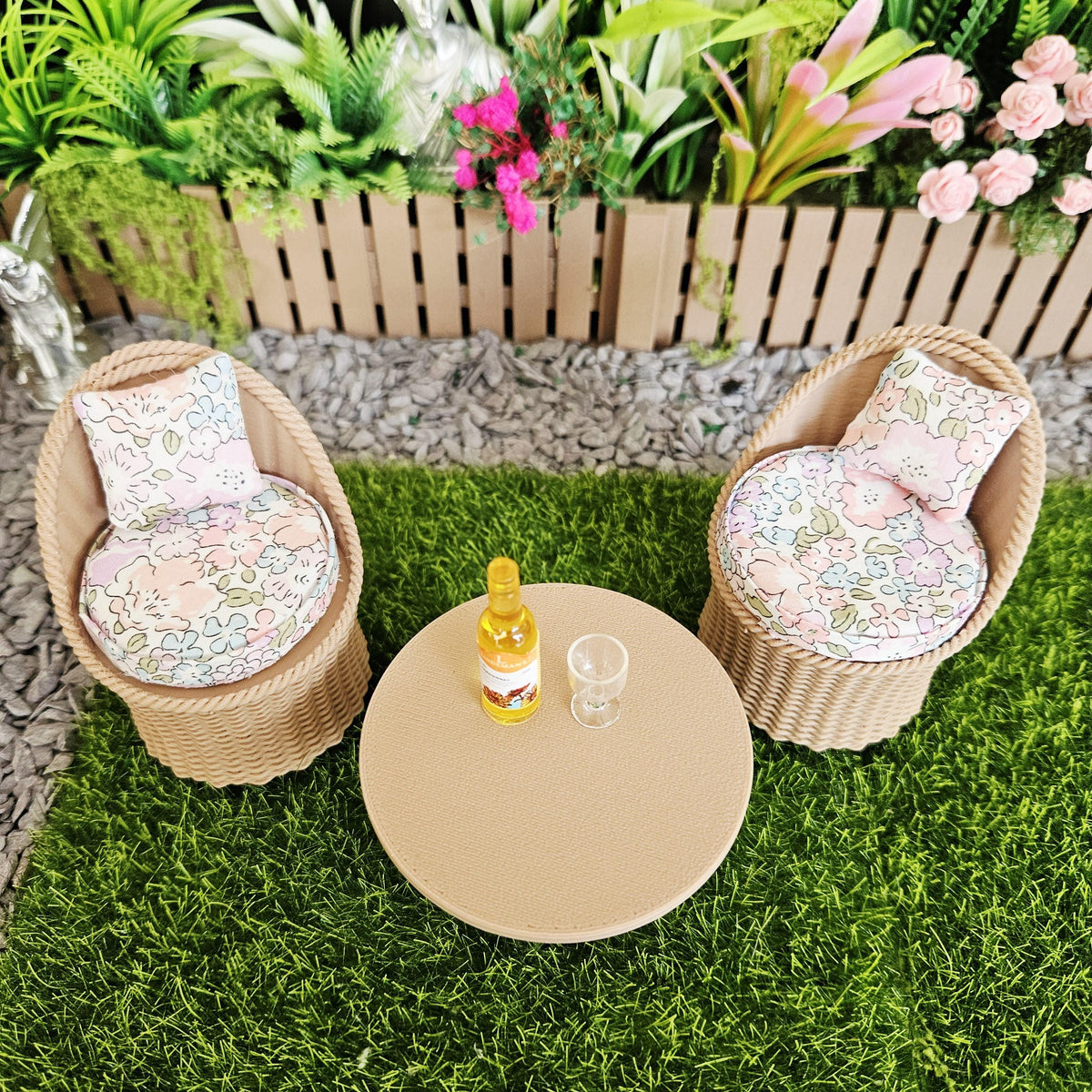 Garden Chair Set |Wooden Effect | 12th scale, Miniature