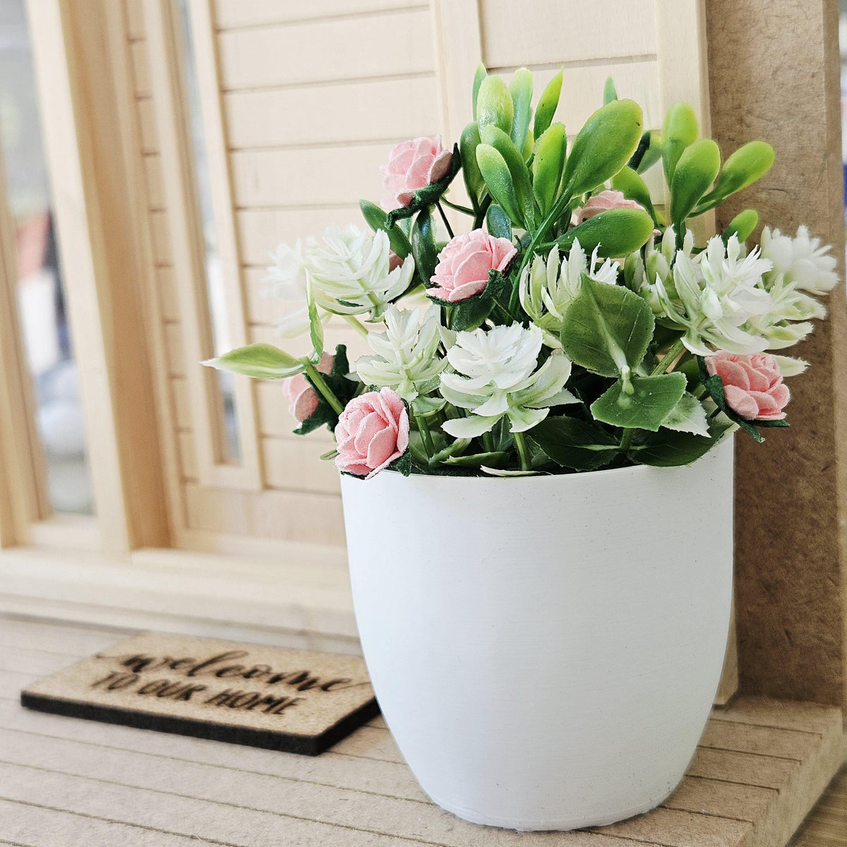 Large Plant Pot with White & Pink Flowers | Oversized Planter | Choice of Colours | 1:12 Scale