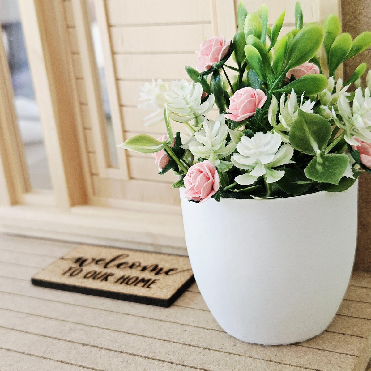 Large Plant Pot with White & Pink Flowers | Oversized Planter | Choice of Colours | 1:12 Scale