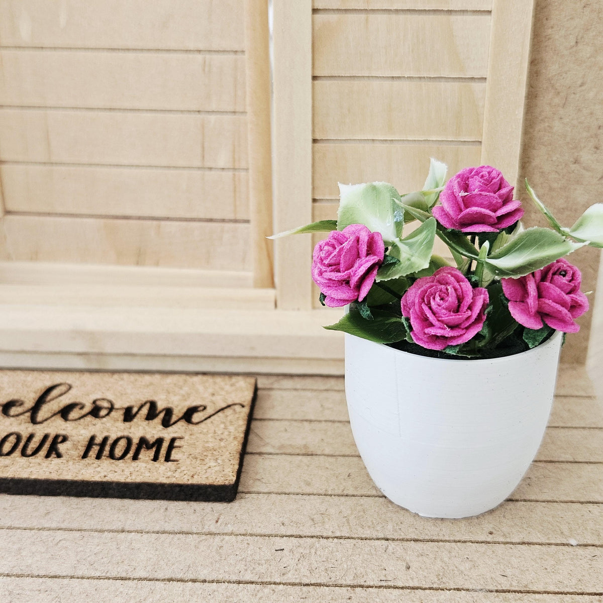 Modern Plant Pot with Roses | Oversized Planter | Choice of Colours | 1:12 Scale