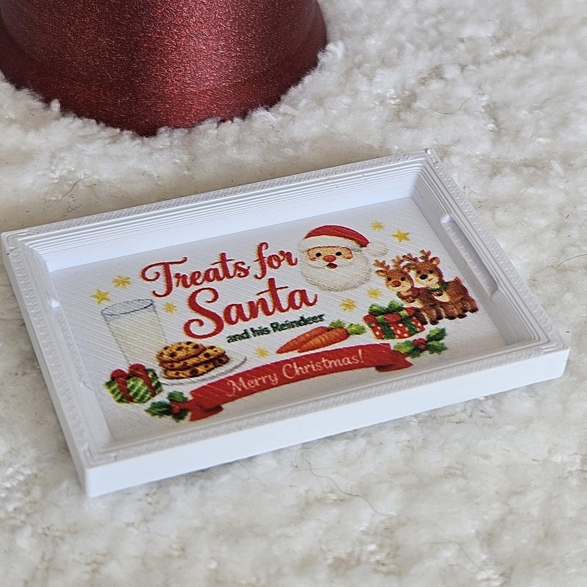 White Christmas Santa Tray | Dolls House Miniature Treat Tray with Handles | 1:12 Scale