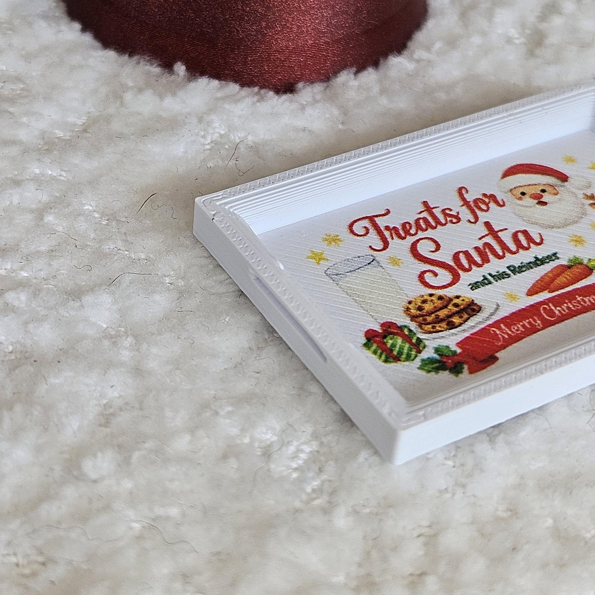 White Christmas Santa Tray | Dolls House Miniature Treat Tray with Handles | 1:12 Scale