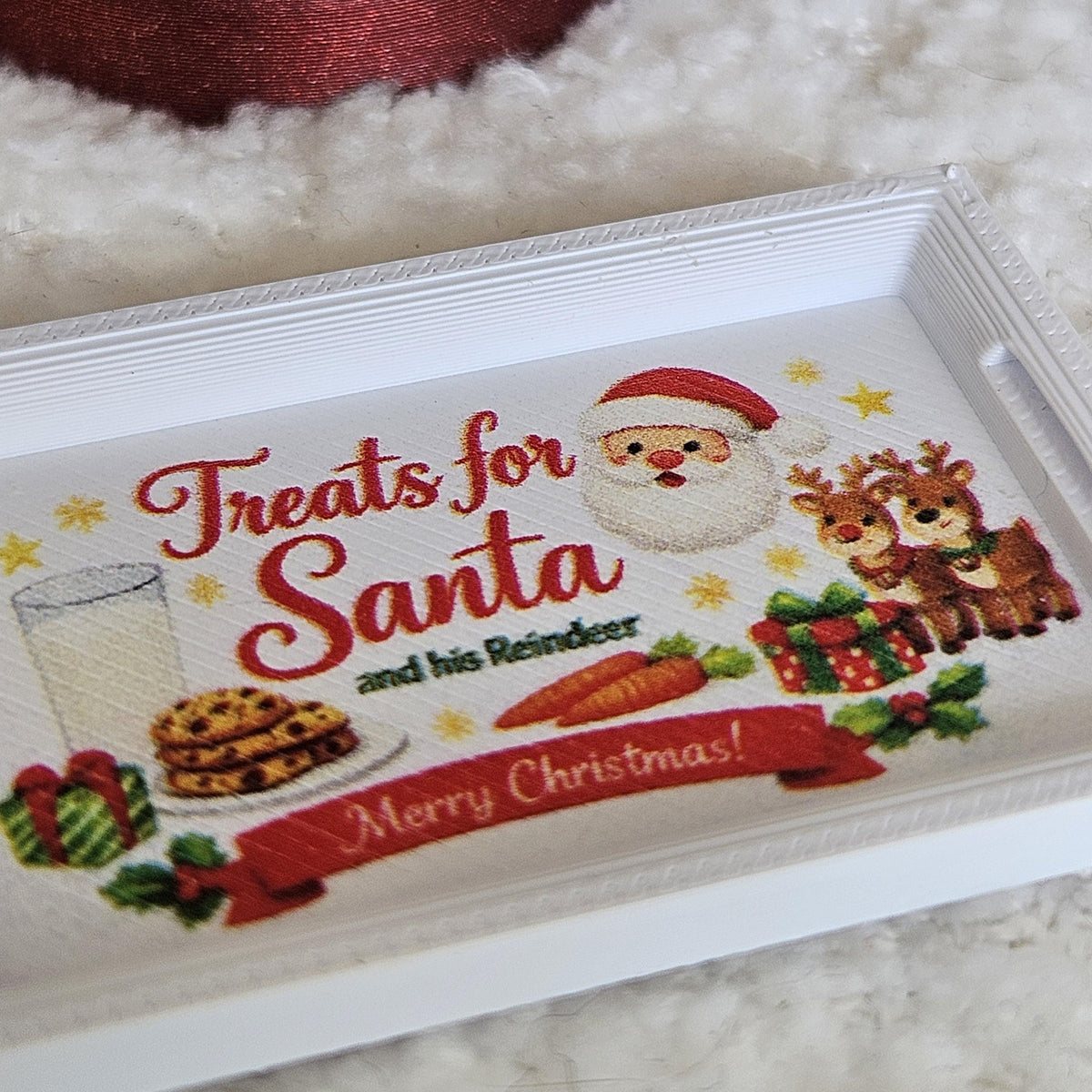 White Christmas Santa Tray | Dolls House Miniature Treat Tray with Handles | 1:12 Scale