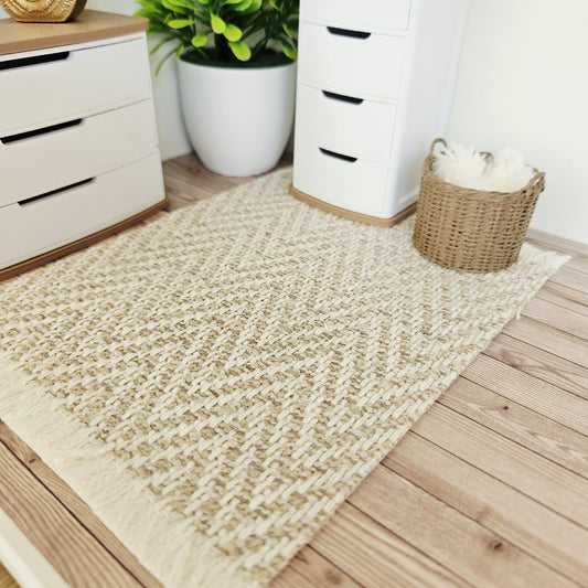 Beige Herringbone Rug | 1:12 scale dolls house miniature