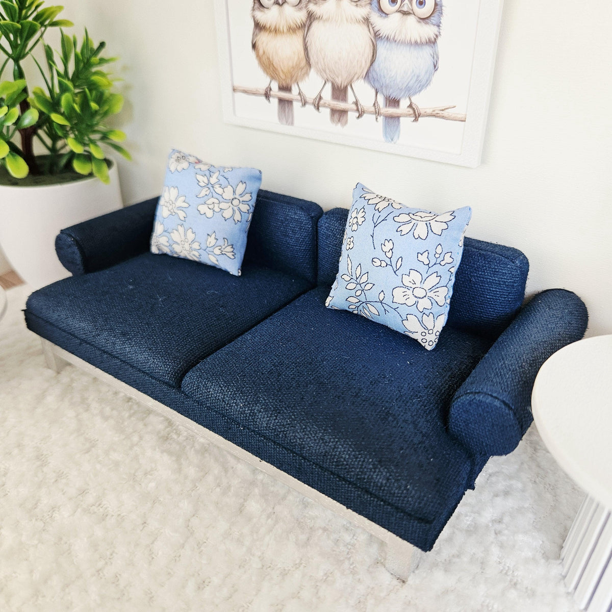 Navy Modern Sofa | 1:12 scale dolls house miniature