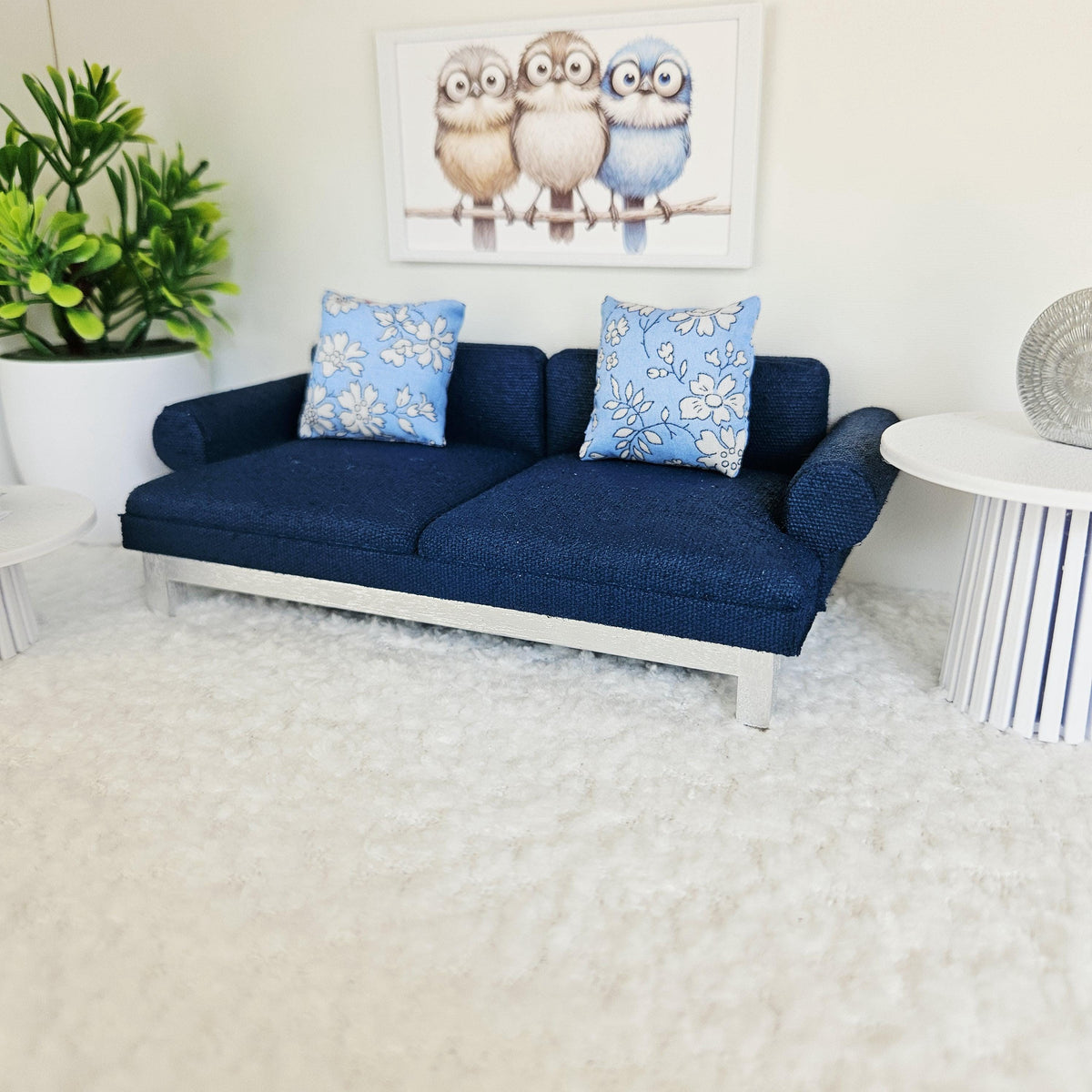 Navy Modern Sofa – alternate view 3 | 1:12 scale dolls house miniature