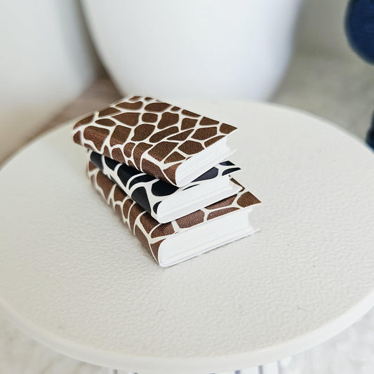Animal print Closed Books – Set of 3 – alternate view 2 | 1:12 scale dolls house miniature