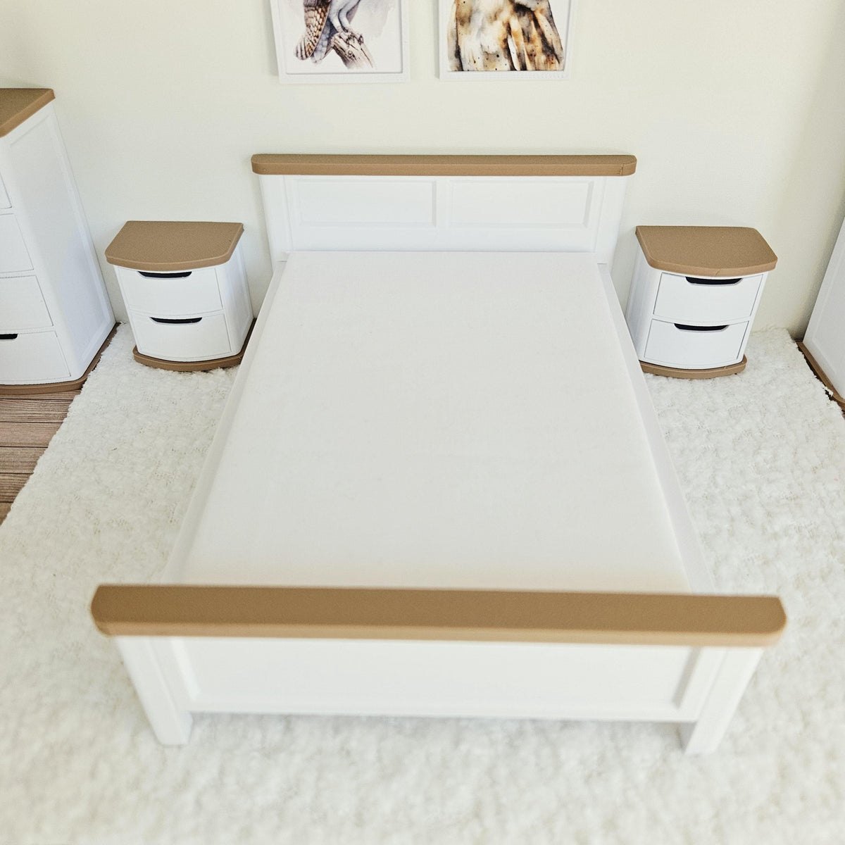 Double Bed with Handmade Mattress | 1:12 scale dolls house miniature