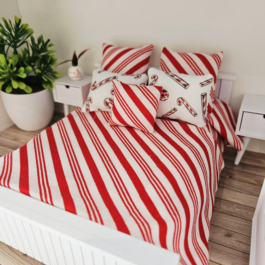 Candy Cane Double Bedding Set | 1:12 scale dolls house miniature
