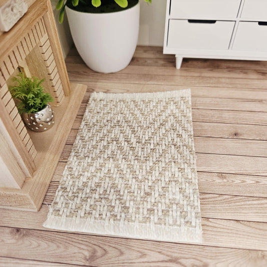 Small Beige Herringbone Rug | 1:12 scale dolls house miniature
