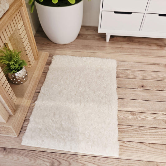 Small Cream Fluffy Rug | 1:12 scale dolls house miniature