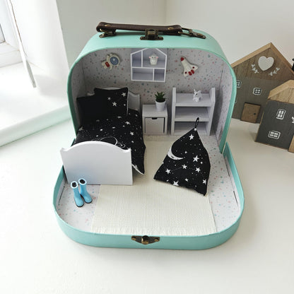Black Space Suitcase Dollhouse | 1:12 scale dolls house miniature