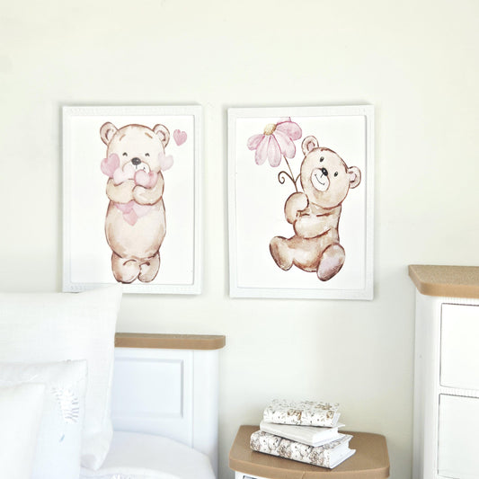 Teddy Bear Wall Art – Set of 2 | 1:12 scale dolls house miniature